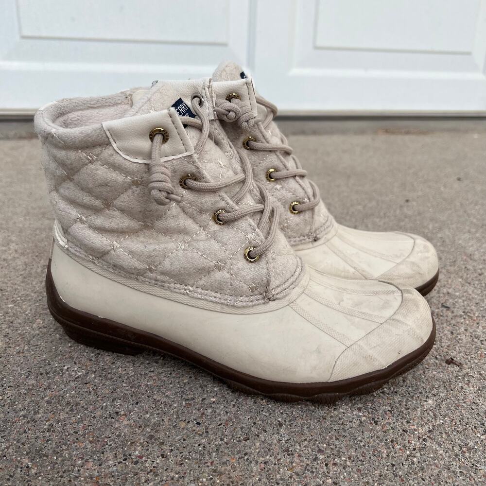 Sperry Syren Gulf Wool Quilt Duck Boots Womens 7 Ivory Cream Waterproof